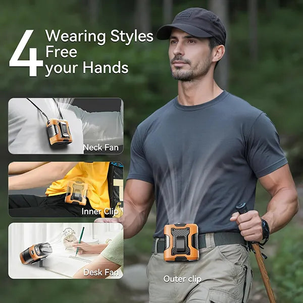 ChillBelt 5-in-1 Wearable Waist Fan – 100 Speeds, 12M/S, 24H Battery, Digital Display & Clip-on Light
