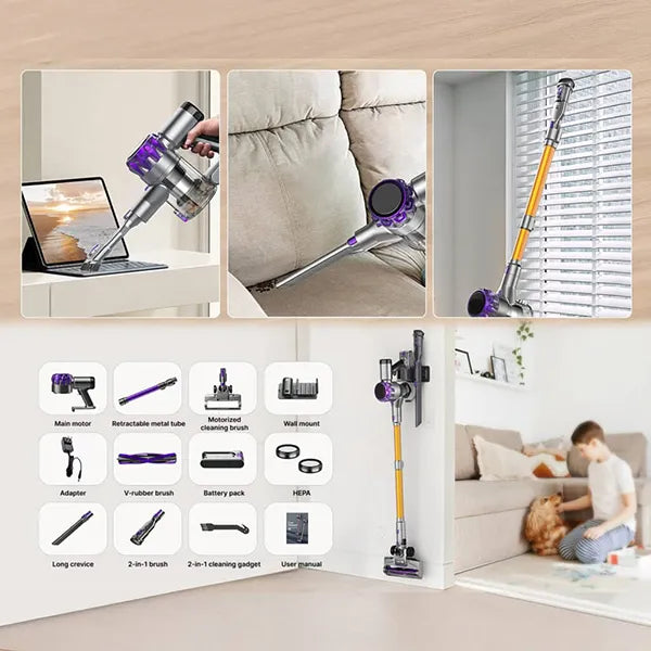 Cleanivia Cordless Stick Vacuum – 40Kpa 8-in-1 Lightweight Vacuum for Pet Hair, Hard Floors & Carpets