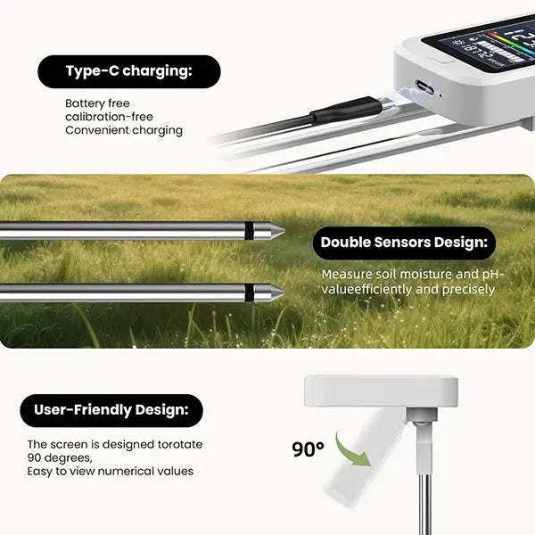 Famipheer X2 6-in-1 Soil pH Tester – Rechargeable Digital Meter with LCD Display for pH, Moisture, Temperature, Sunlight & Fertility