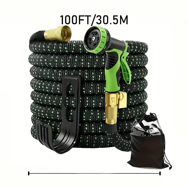 GarHose 100FT Premium Garden Hose – Stainless Steel & Expandable, Solid Brass Connectors, 10-Function Spray Nozzle, Commercial & Residential