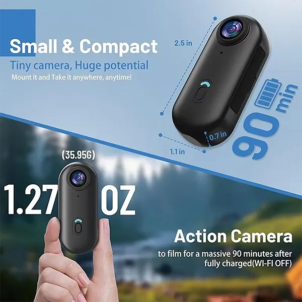 GoJo4K Body Cam – 4K Ultra HD WiFi Action Camera, Thumb-Size 1.25oz, IPX7 Waterproof, 120-Min Battery, 360° Magnetic Clip