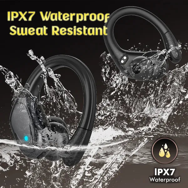 MaxSound Wireless Running Earbuds – Bluetooth, LED Display, Earhook, IPX7 Waterproof, Deep Bass HD Stereo for Gym & Sport