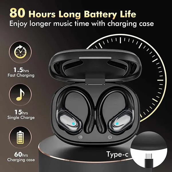 N5 UmiBuds Gym Earbuds – Wireless Bluetooth Earphones with LED Display, Earhook, IPX7 Waterproof, Deep Bass for Sport & Running