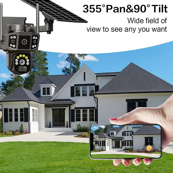 HomiSol 4K Solar Security Camera – PTZ WiFi & 4G, 360° View, Dual Lens, PIR Motion Detection & Built-in Battery