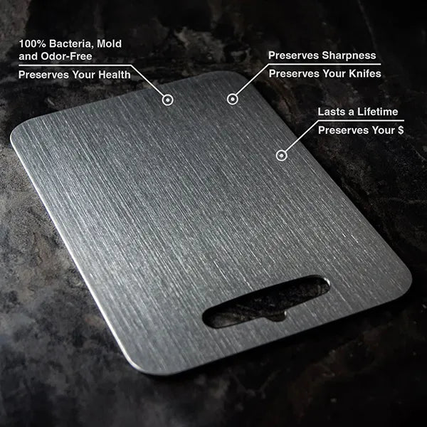 MoniBoa 100% Titanium Cutting Board – Non-Toxic, Dishwasher Safe, Reversible Charcuterie Board with Handle for Kitchen & Camping