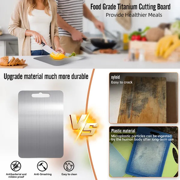 MoniBoa 100% Titanium Cutting Board – Non-Toxic, Dishwasher Safe, Reversible Charcuterie Board with Handle for Kitchen & Camping