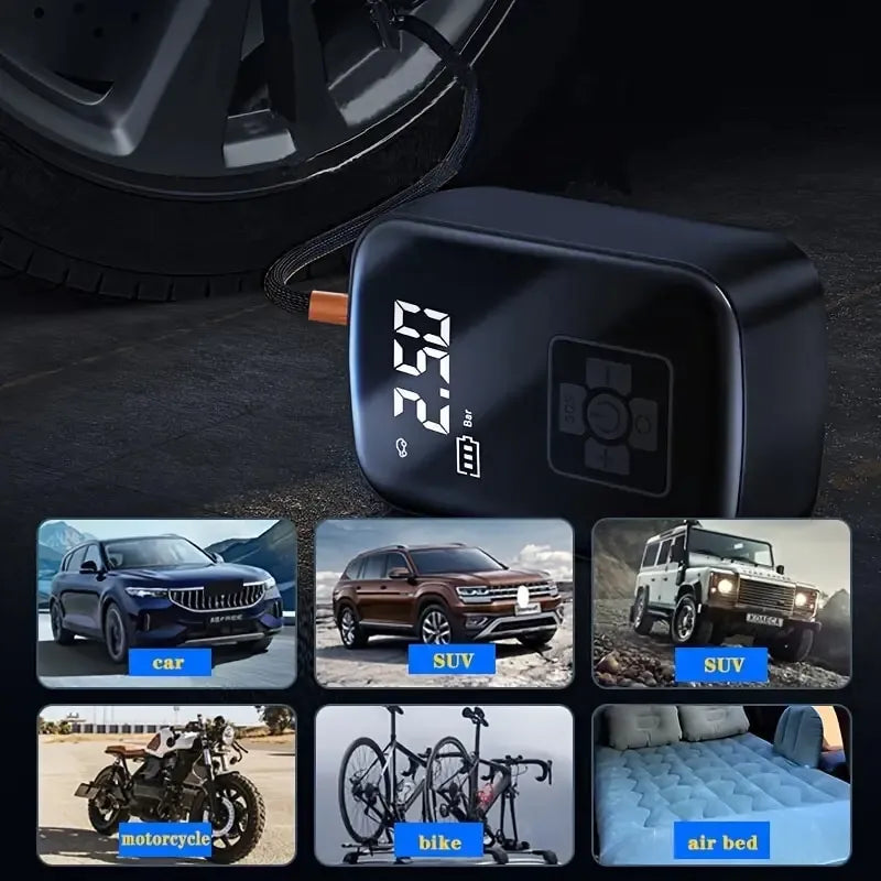 Voltire Portable Tire Inflator – 100W Wireless Air Pump, 3–150 PSI, 3600mAh Battery