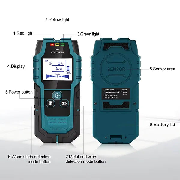 DXFind 5-in-1 Stud Finder Wall Scanner – Pro Smart Sensor, HD LCD Display, Audio Alarm for Studs, Metal, AC Wire & Pipe
