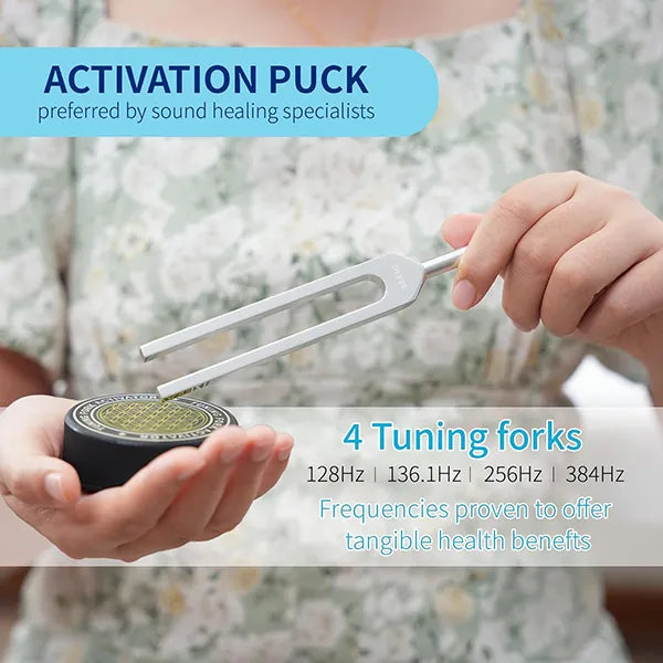HeavyFork Weighted Tuning Fork Set – 128Hz, 136Hz, 256Hz, 384Hz with Activator, Sound Therapy for Chakra, Yoga & Meditation
