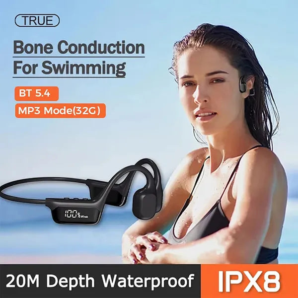MeciBow Bone Conduction Headphones – Bluetooth 5.4, IPX8 Waterproof 30M Depth, 32GB MP3, HIFI Stereo for Swimming & Sports