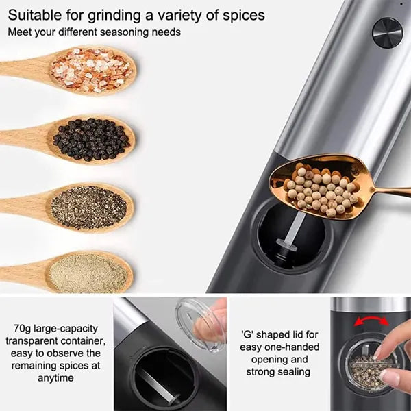 Kivoroa Electric Salt & Pepper Grinder Set – LED Light, Adjustable Coarseness & Storage Base