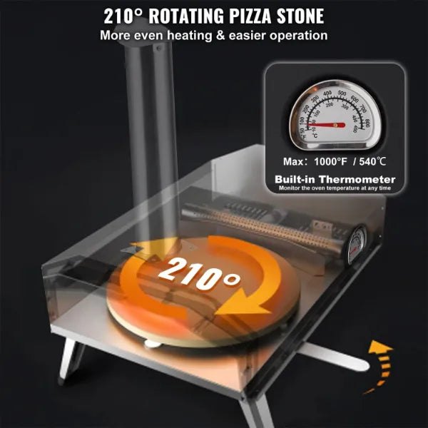 PiziOven 12" Outdoor Pizza Oven – Tri-Fuel Wood Pellet, Chip & Charcoal | 90-Second Bake, 210° Rotary Stone