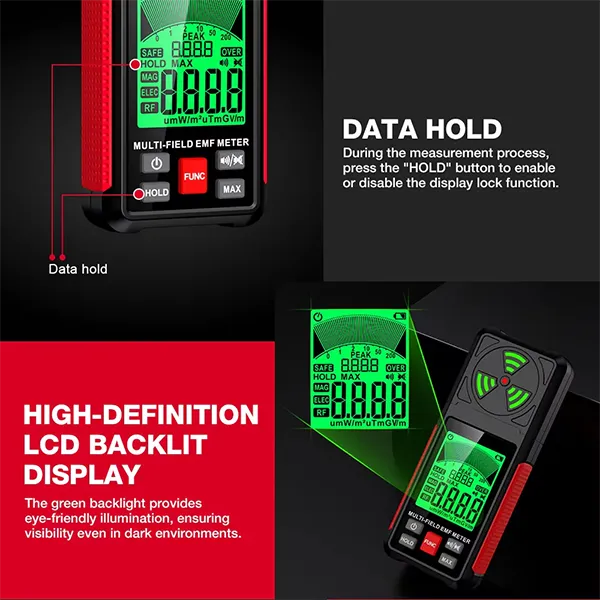 PoriEMF 3-in-1 EMF Detector – Rechargeable Electromagnetic Field Radiation Meter with LCD Display for Home & Office