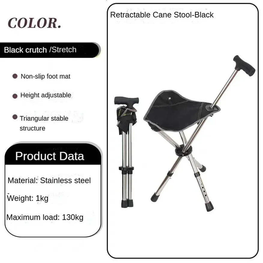 YasuSeat Walking Stick with Seat – Adjustable Telescoping Trekking Pole for Elderly | Aircraft-Grade Aluminum
