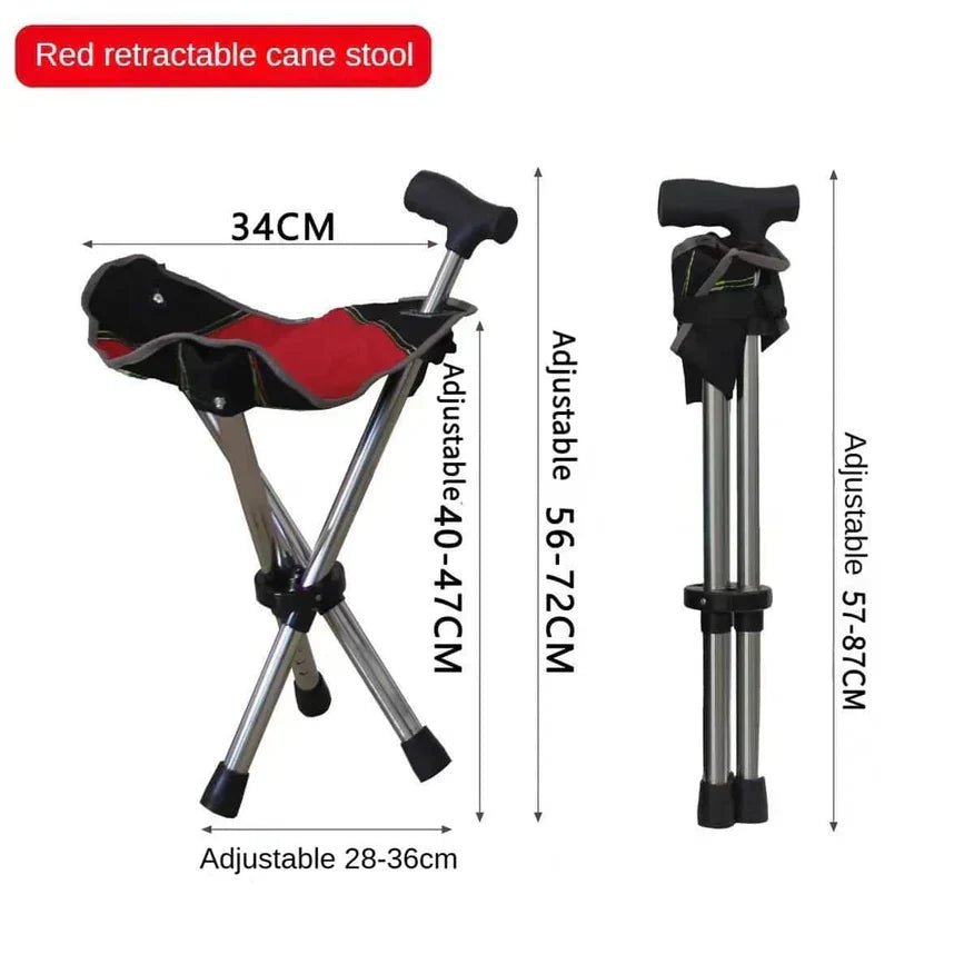 YasuSeat Folding Walking Stick with Seat – Adjustable, Lightweight, Anti-Slip, Supports 220lbs