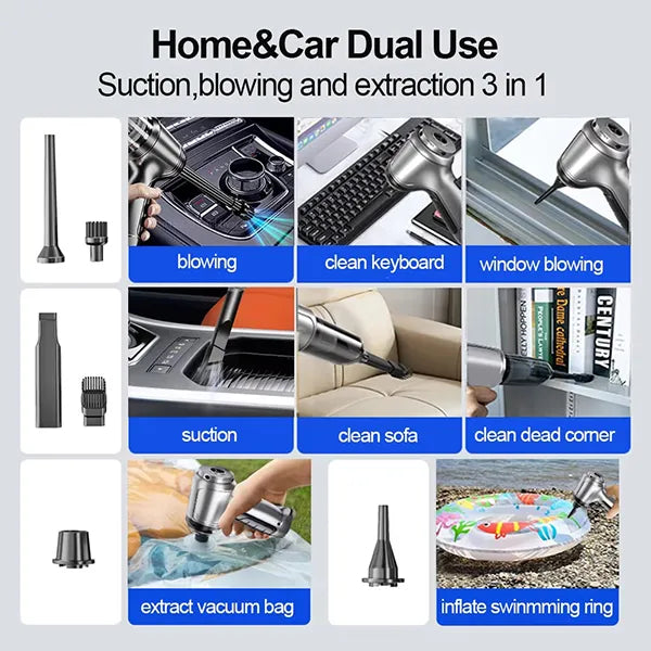 Clenio 3-in-1 Cordless Car Vacuum Cleaner – 120W Brushless Motor, Wet & Dry, HEPA Filter