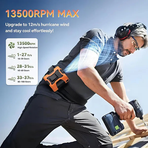 ChillBelt 5-in-1 Wearable Waist Fan – 100 Speeds, 12M/S, 24H Battery, Digital Display & Clip-on Light