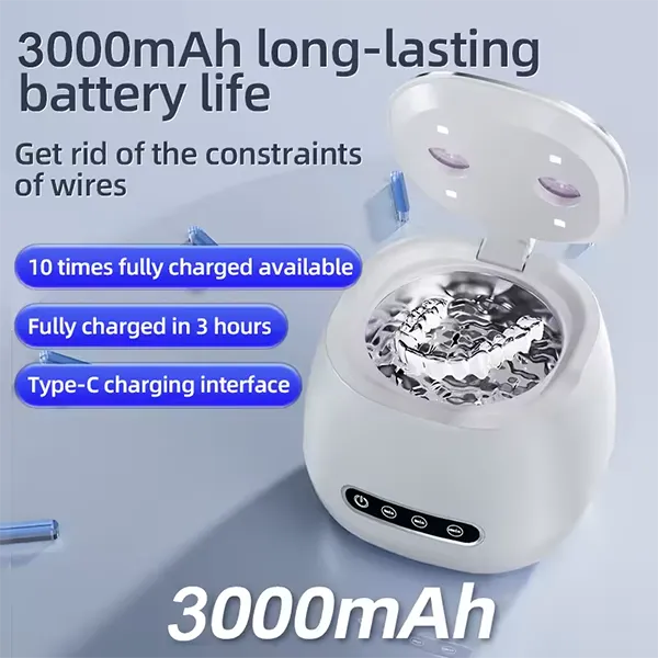 N3DomiX Ultrasonic Denture Cleaner with UV Sterilizer – 52kHz Cleaning Pod, 200ML Wireless, for Dentures, Aligners, Retainers & Jewelry