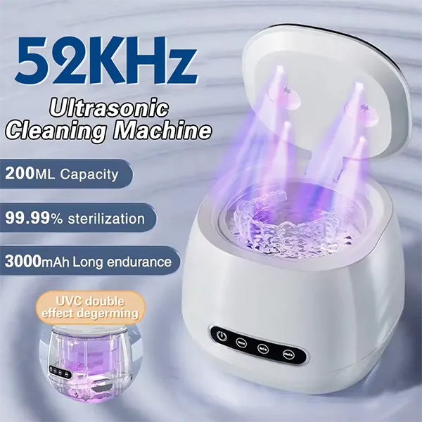 N3DomiX Ultrasonic Denture Cleaner with UV Sterilizer – 52kHz Cleaning Pod, 200ML Wireless, for Dentures, Aligners, Retainers & Jewelry