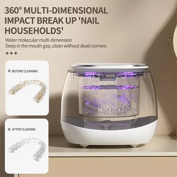 N3DomiX Denture Dome – 52kHz Ultrasonic Cleaner with UV Sterilizer | 200ML Wireless Cleaning Pod
