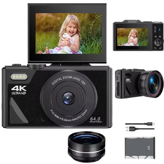 CamTravel 4K Compact Travel Camera – 64MP, WiFi, 18X Zoom, 3.0" Flip Screen | Vlogging & Photography
