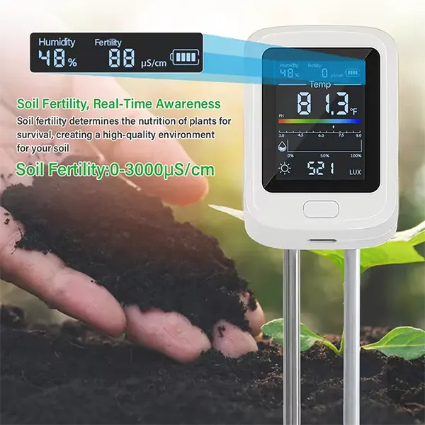 Famipheer X2 6-in-1 Soil pH Tester – Rechargeable Digital Meter with LCD Display for pH, Moisture, Temperature, Sunlight & Fertility
