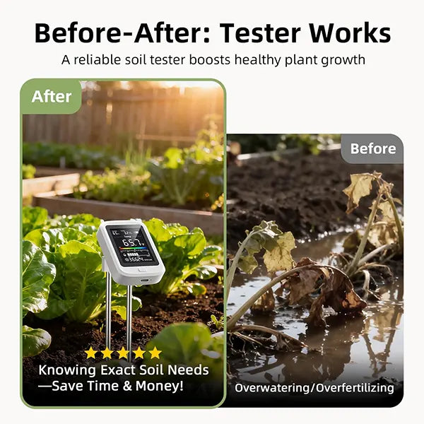 Famipheer X2 6-in-1 Soil pH Tester – Rechargeable Digital Meter with LCD Display for pH, Moisture, Temperature, Sunlight & Fertility