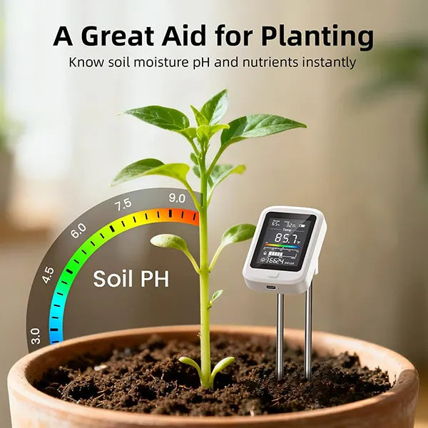 AmiSol3 6-in-1 Soil pH Tester – Rechargeable Digital Meter with LCD Display for pH, Moisture, Temperature, Sunlight & Fertility