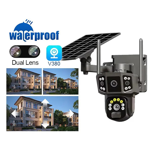 HomiSol 4K Solar Security Camera – PTZ WiFi & 4G, 360° View, Dual Lens, PIR Motion Detection & Built-in Battery
