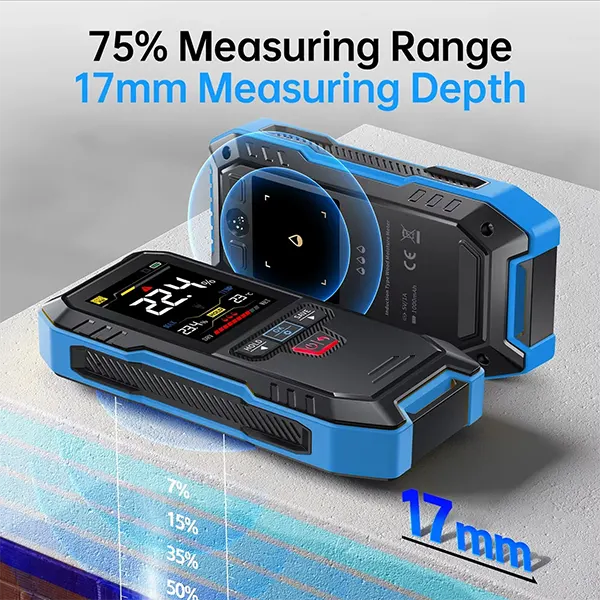 DrikCoter Pinless Moisture Meter – Rechargeable Humidity Detector for Wood, Wall, Concrete & Lumber with Data Hold, Record & Flashlight