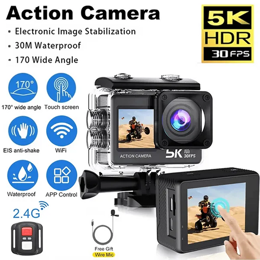 RikuCam 5K Action Camera – 50MP, IP68 Waterproof to 5M, 170° Wide Angle & Anti-Shake