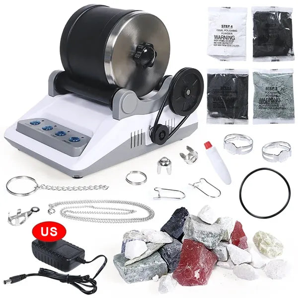 PolGem Rock Tumbler Kit – 4-Stage Grit System with 7-Day Timer