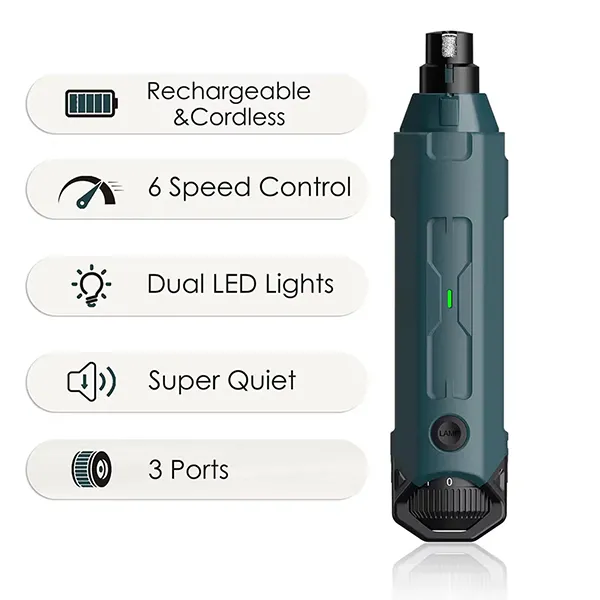 Tonel Pampy Dog Nail Grinder – 6-Speed Rechargeable Electric Nail Trimmer, Super Quiet, Painless Grooming for Small, Medium & Large Dogs