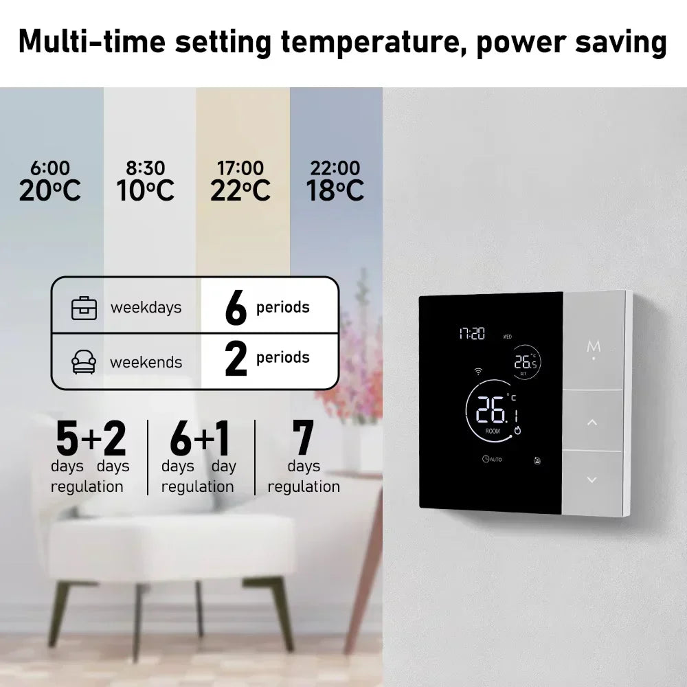 TherMor Smart WiFi Thermostat – 16A Programmable, Alexa & Google Assistant, Touch Display, Electric Floor Heating
