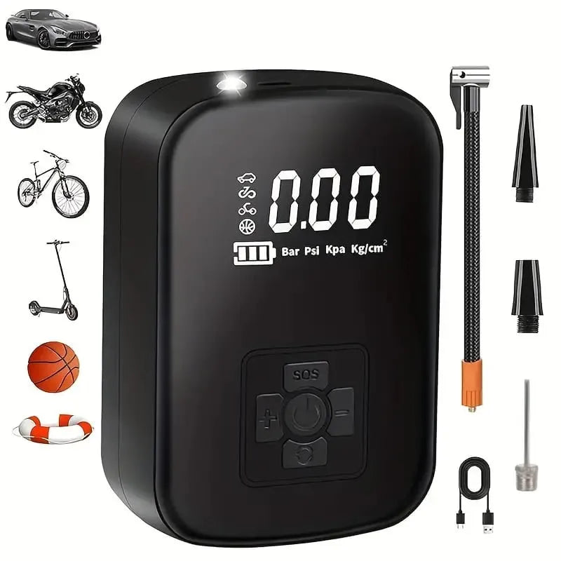Voltire Portable Tire Inflator – 100W Wireless Air Pump, 3–150 PSI, Digital Display & 3600mAh Battery