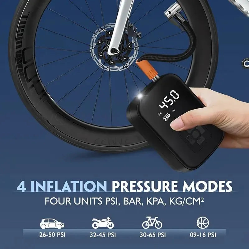 Voltire Portable Tire Inflator – 100W Wireless Air Pump, 3–150 PSI, Digital Display & 3600mAh Battery