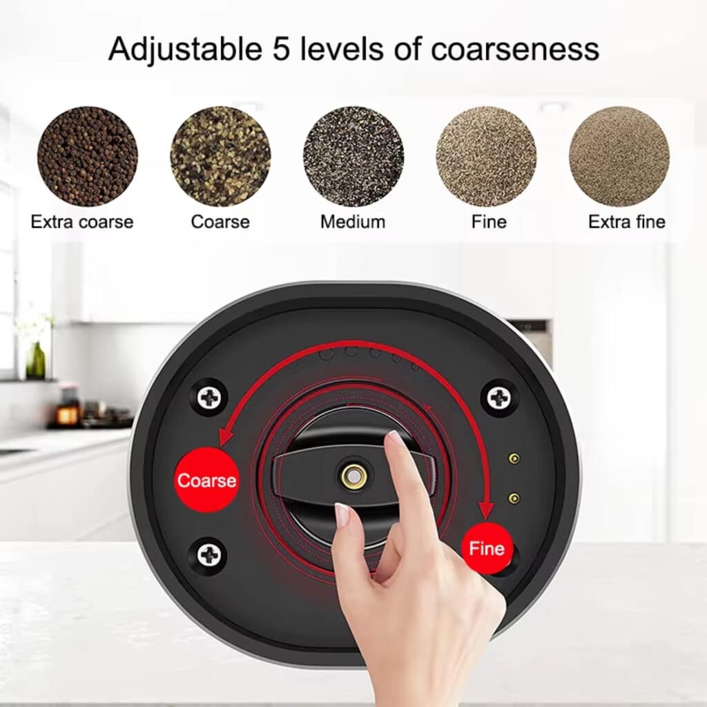 Kivoroa Electric Salt & Pepper Grinder Set – One-Touch, USB Rechargeable with LED Light & Adjustable Coarseness