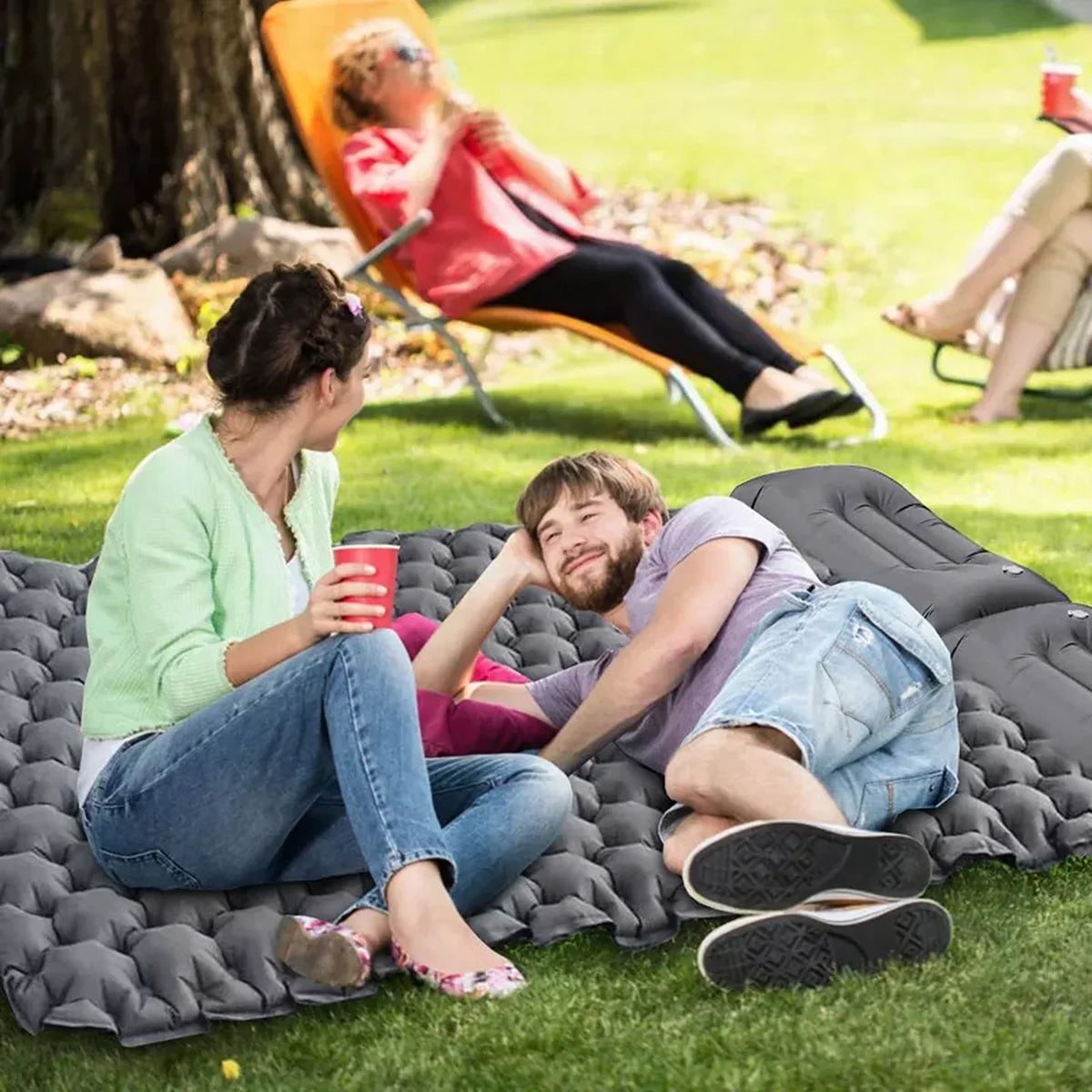 TuxaCusi Double Camping Air Mattress – Honeycomb Inflatable Sleeping Pad with 2 Pillows & Carry Bag for Couples