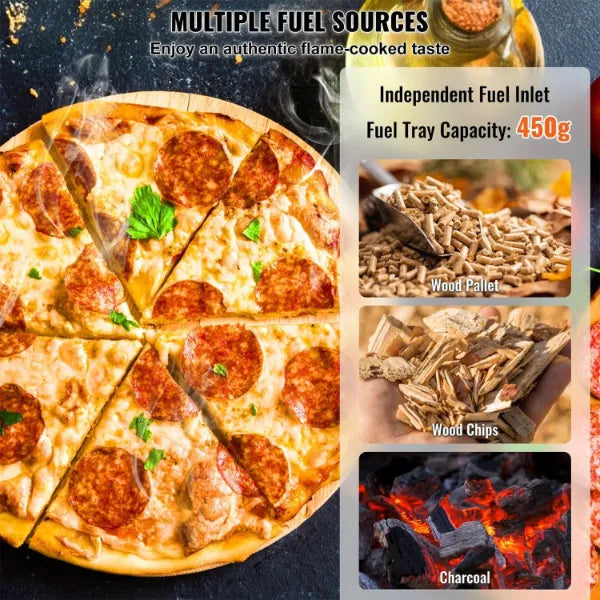 PiziOven 12" Outdoor Pizza Oven – Tri-Fuel Wood Pellet, Chip & Charcoal | 90-Second Bake, 210° Rotary Stone