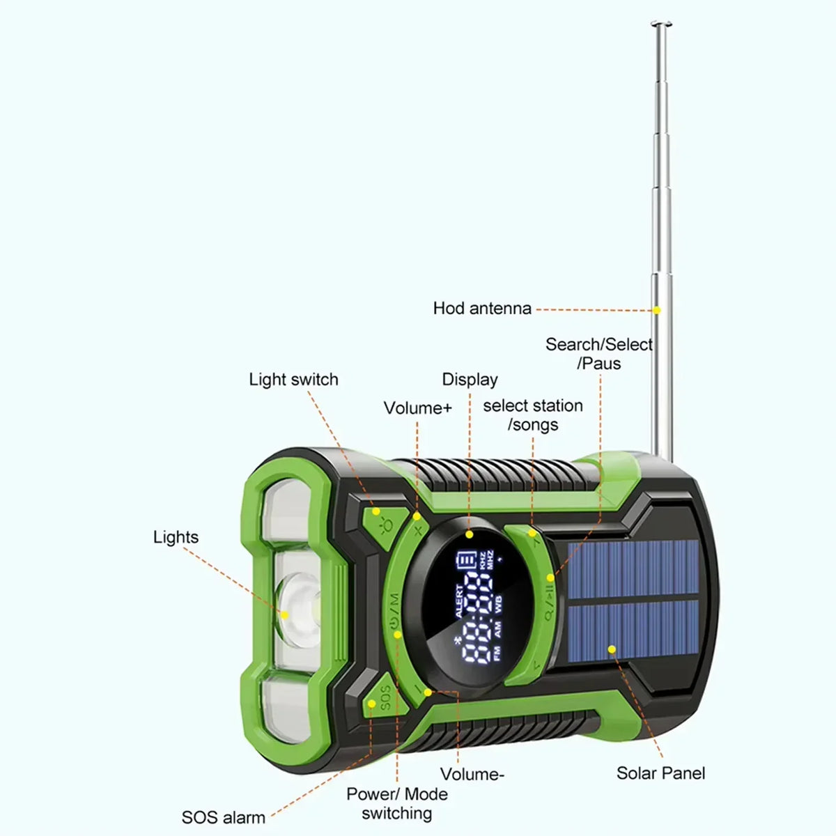 DalyRad Emergency Radio – 5000mAh Solar Hand Crank Radio with Flashlight & SOS Alert