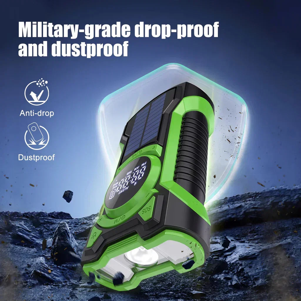 DalyRad Emergency Radio – 5000mAh Power Bank, Solar & Hand Crank, AM/FM, SOS Alert & 3-Mode Flashlight