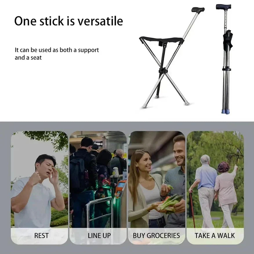 YasuSeat Walking Stick with Seat – Adjustable Telescoping Trekking Pole for Elderly | Aircraft-Grade Aluminum | Black, Green & Red